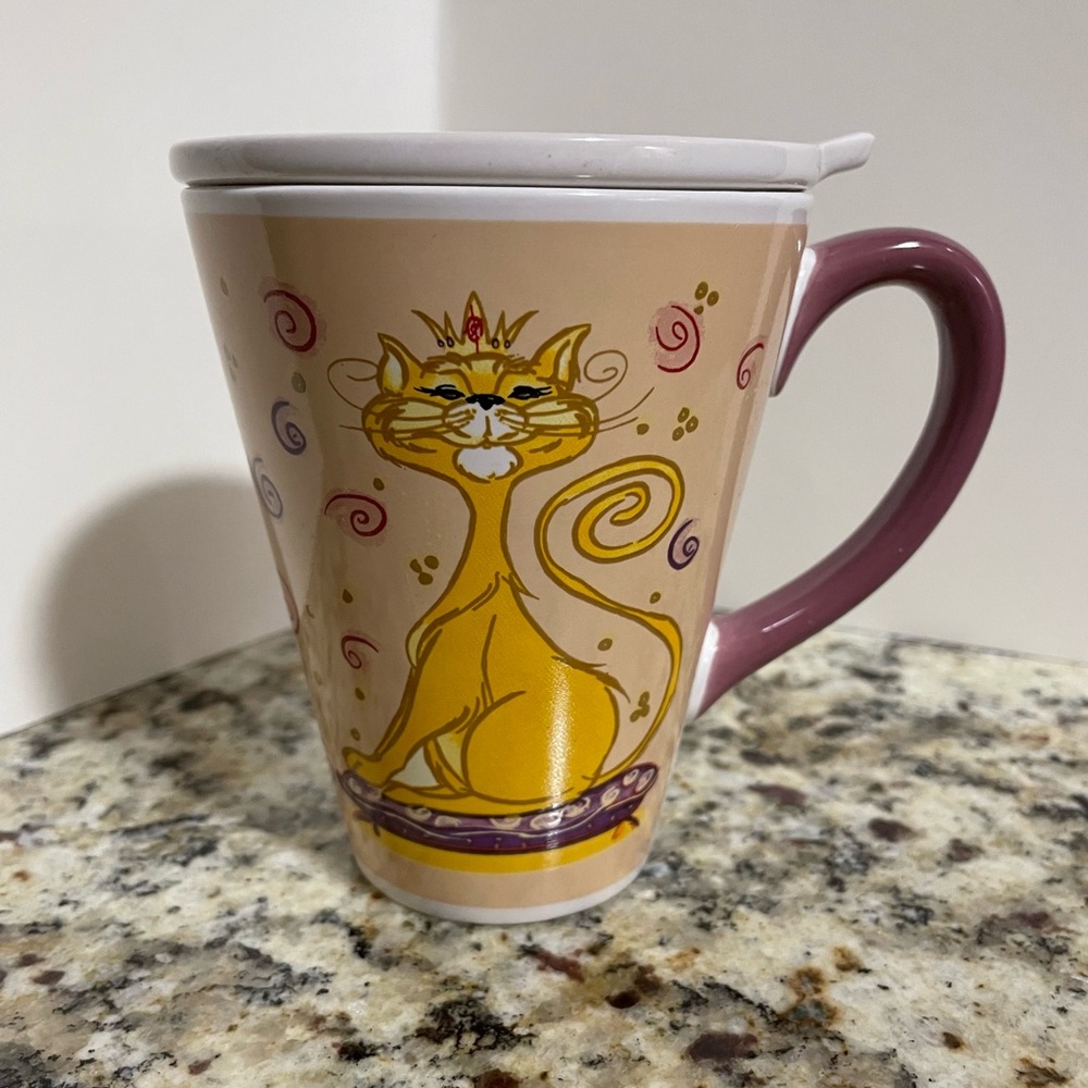 Cat Design Ceramic Mug with Pink Handle